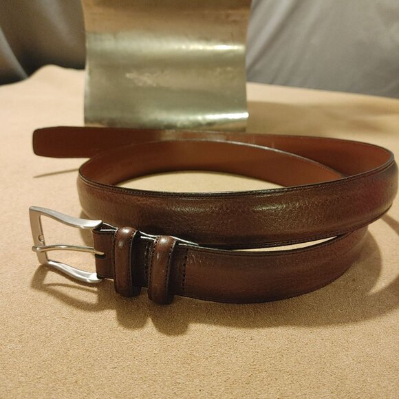 Leather Belt Size 42 Perry Ellis Brown Portfolio Grain Cowhide 1.5 Silver Buck - Picture 9 of 10